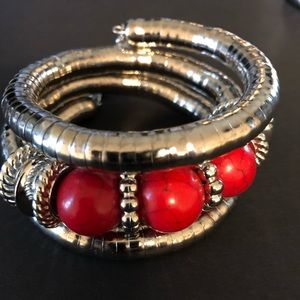 Triple red beads w/multi layers fashion bracelet